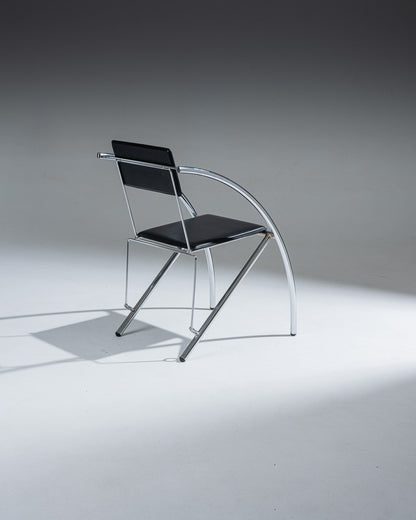 CHAISE EN CUIR NOIR ET ACIER INOXYDABLE, KARE DESIGN, 1980s