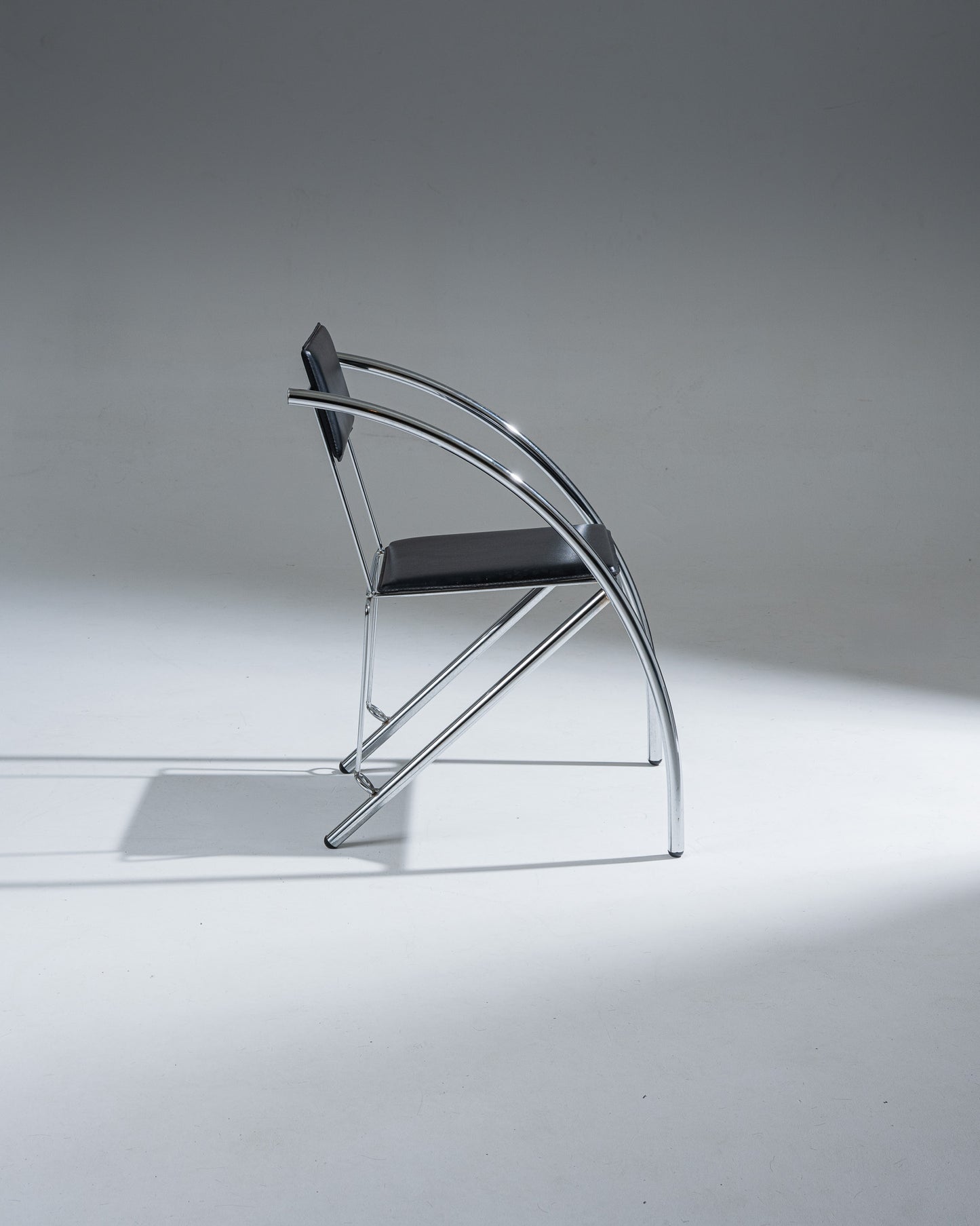 CHAISE EN CUIR NOIR ET ACIER INOXYDABLE, KARE DESIGN, 1980s
