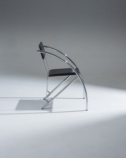 CHAISE EN CUIR NOIR ET ACIER INOXYDABLE, KARE DESIGN, 1980s
