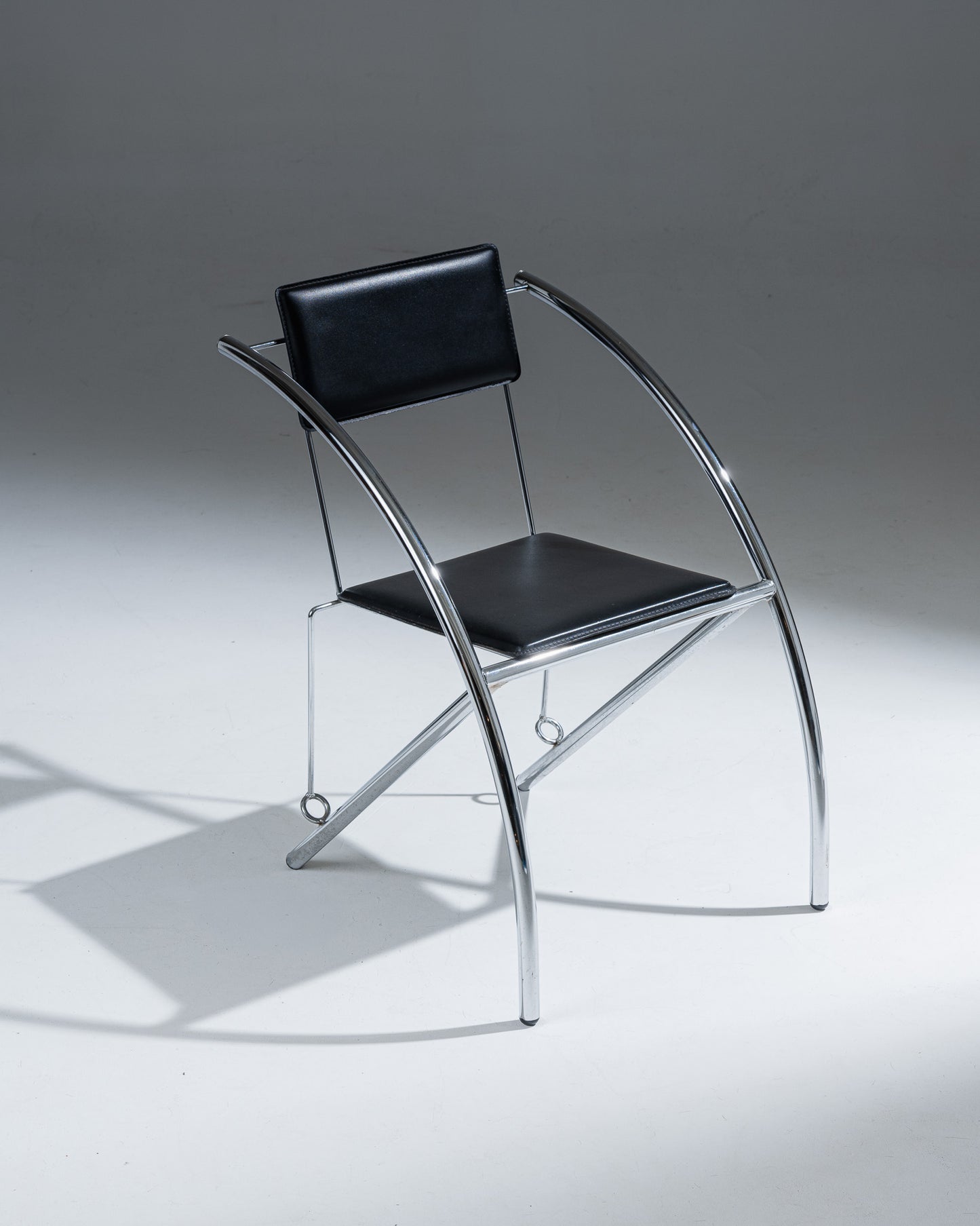 CHAISE EN CUIR NOIR ET ACIER INOXYDABLE, KARE DESIGN, 1980s