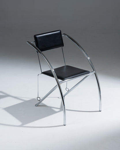 CHAISE EN CUIR NOIR ET ACIER INOXYDABLE, KARE DESIGN, 1980s