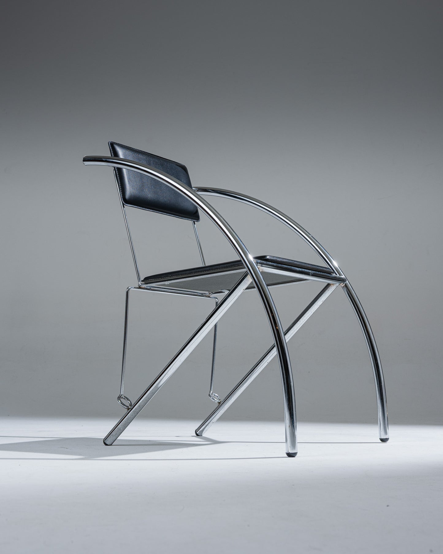 CHAISE EN CUIR NOIR ET ACIER INOXYDABLE, KARE DESIGN, 1980s