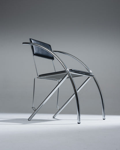 CHAISE EN CUIR NOIR ET ACIER INOXYDABLE, KARE DESIGN, 1980s