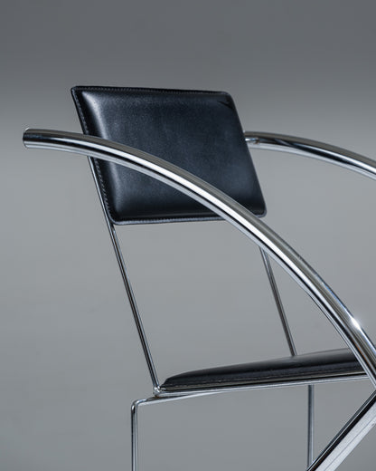 CHAISE EN CUIR NOIR ET ACIER INOXYDABLE, KARE DESIGN, 1980s