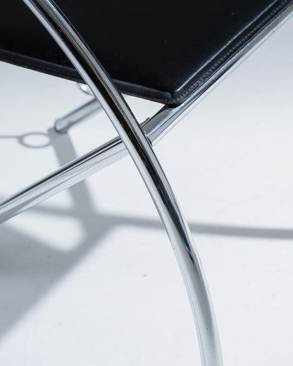 CHAISE EN CUIR NOIR ET ACIER INOXYDABLE, KARE DESIGN, 1980s