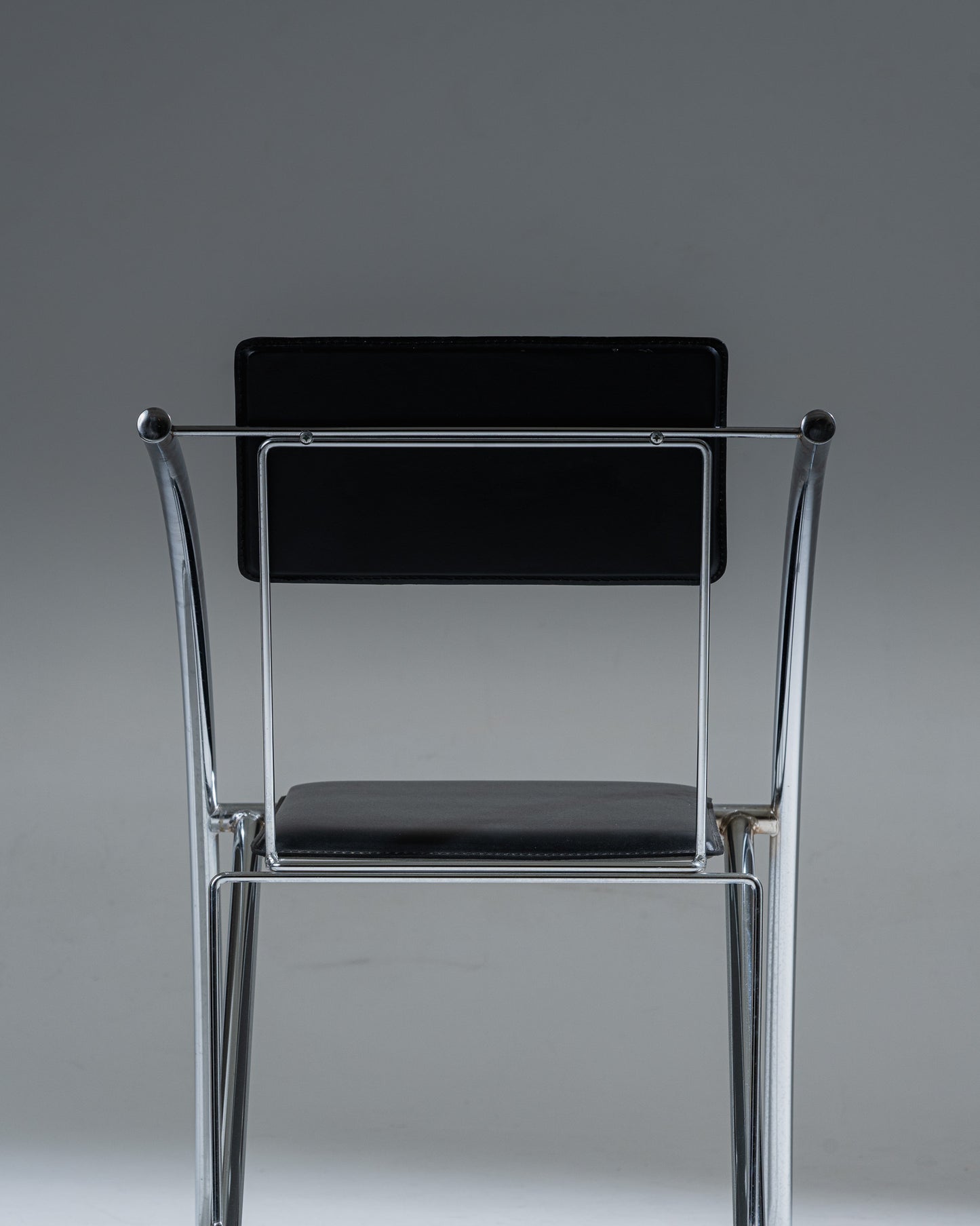 CHAISE EN CUIR NOIR ET ACIER INOXYDABLE, KARE DESIGN, 1980s