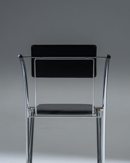 CHAISE EN CUIR NOIR ET ACIER INOXYDABLE, KARE DESIGN, 1980s