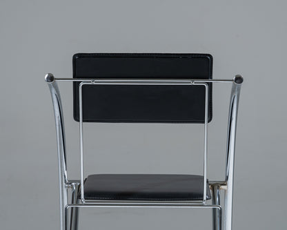CHAISE EN CUIR NOIR ET ACIER INOXYDABLE, KARE DESIGN, 1980s