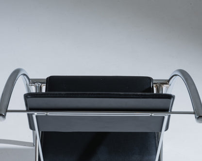 CHAISE EN CUIR NOIR ET ACIER INOXYDABLE, KARE DESIGN, 1980s