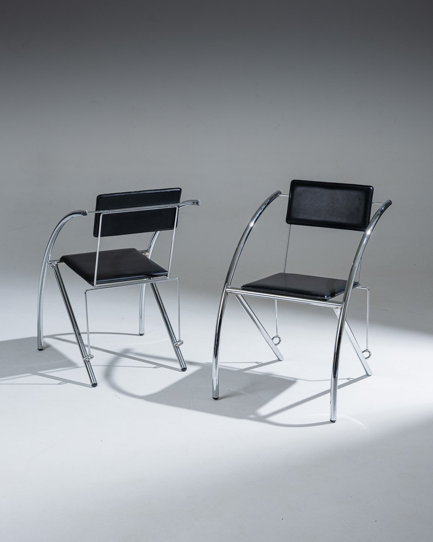 CHAISE EN CUIR NOIR ET ACIER INOXYDABLE, KARE DESIGN, 1980s