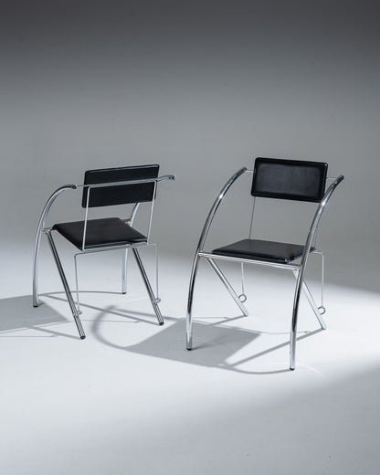 CHAISE EN CUIR NOIR ET ACIER INOXYDABLE, KARE DESIGN, 1980s
