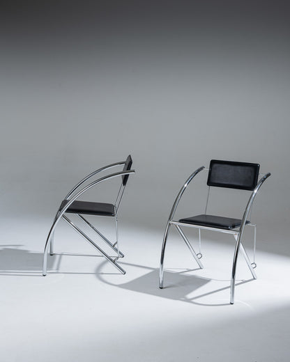 CHAISE EN CUIR NOIR ET ACIER INOXYDABLE, KARE DESIGN, 1980s