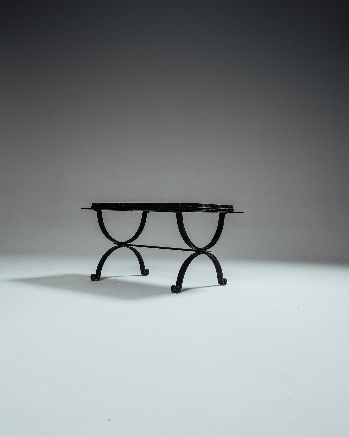 WROUGHT IRON AND MARBLE COFFEE TABLE, 1970s