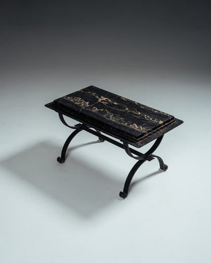 WROUGHT IRON AND MARBLE COFFEE TABLE, 1970s