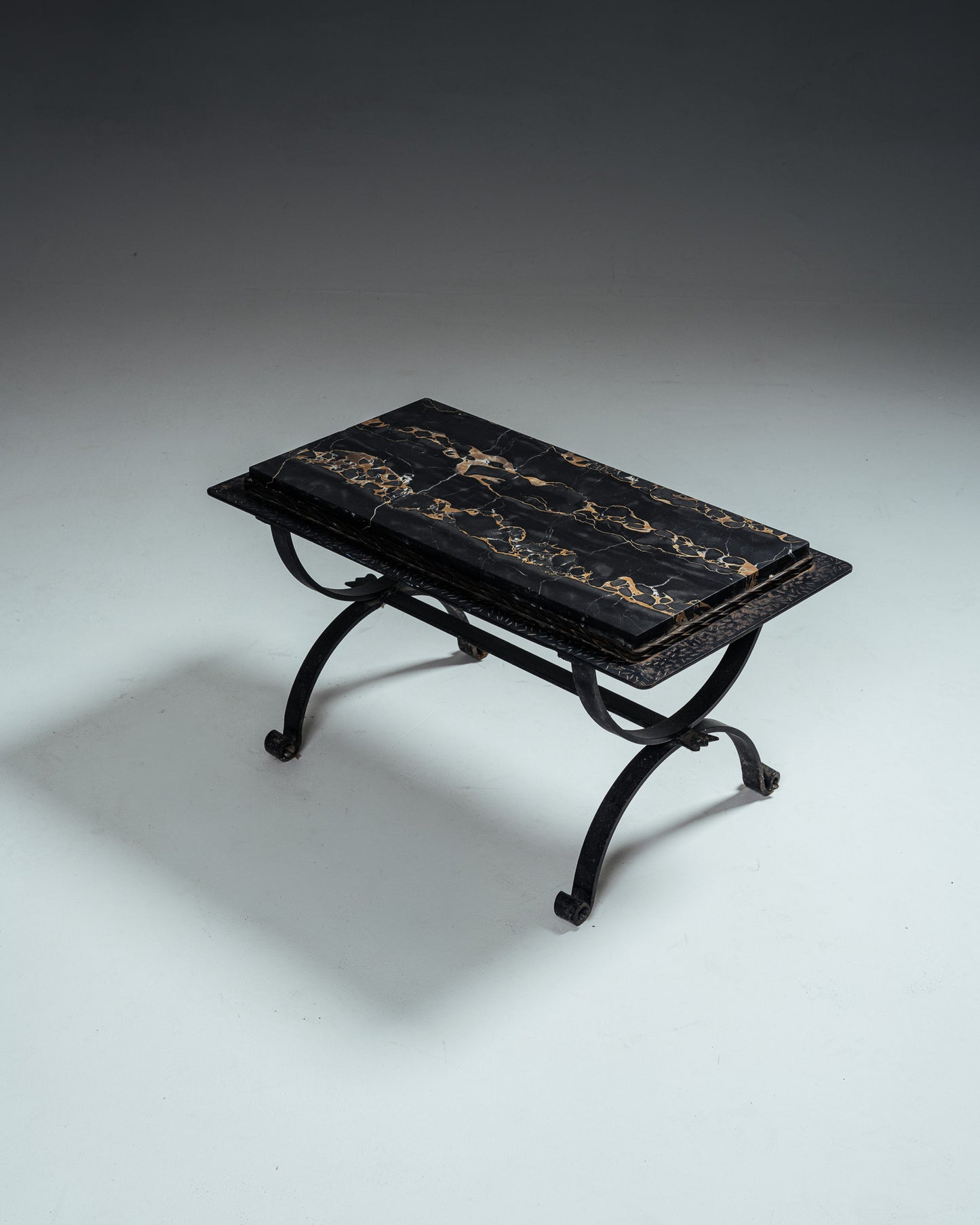 WROUGHT IRON AND MARBLE COFFEE TABLE, 1970s