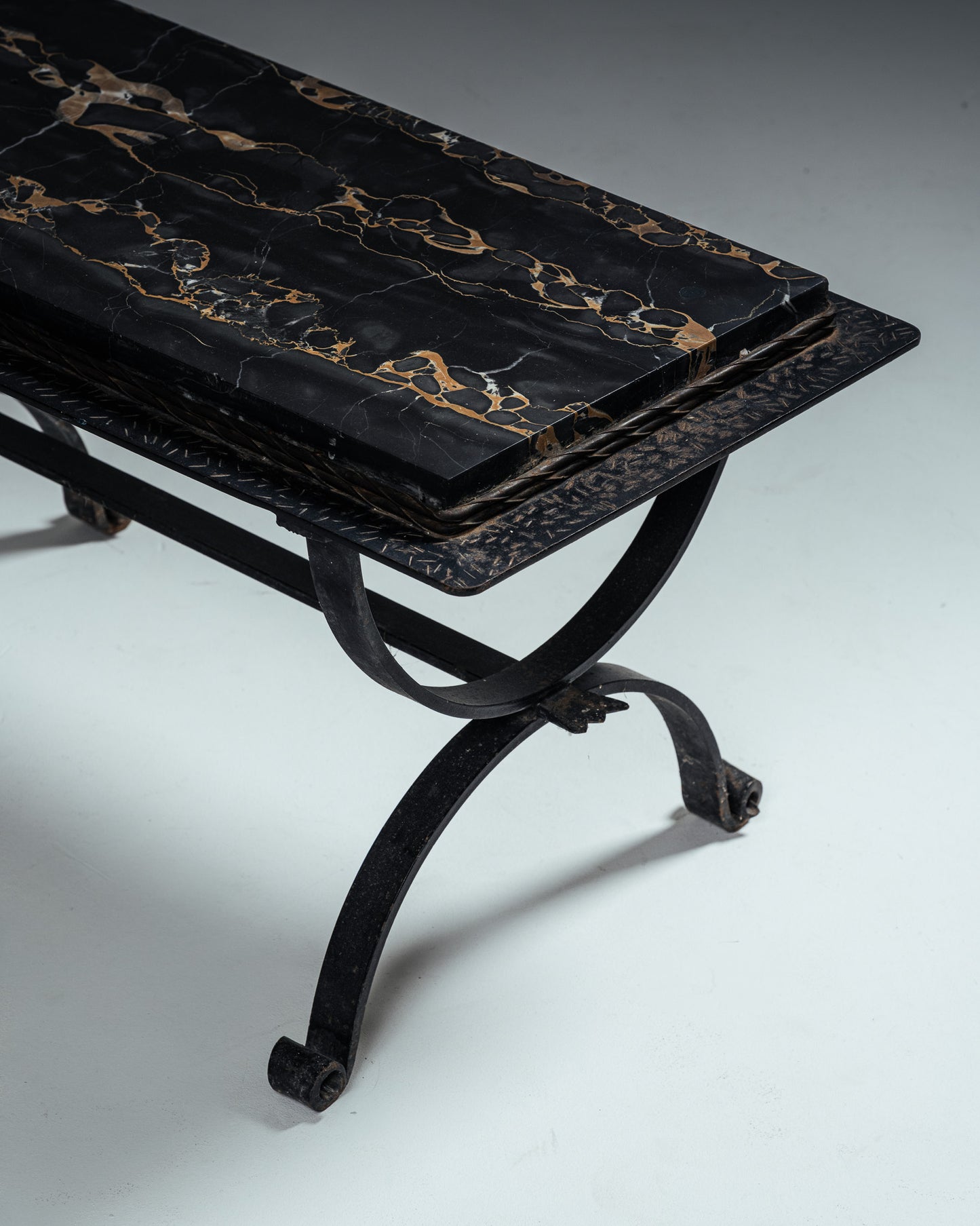 WROUGHT IRON AND MARBLE COFFEE TABLE, 1970s