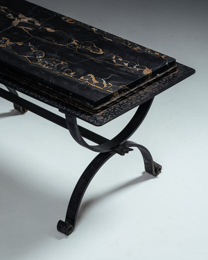 WROUGHT IRON AND MARBLE COFFEE TABLE, 1970s