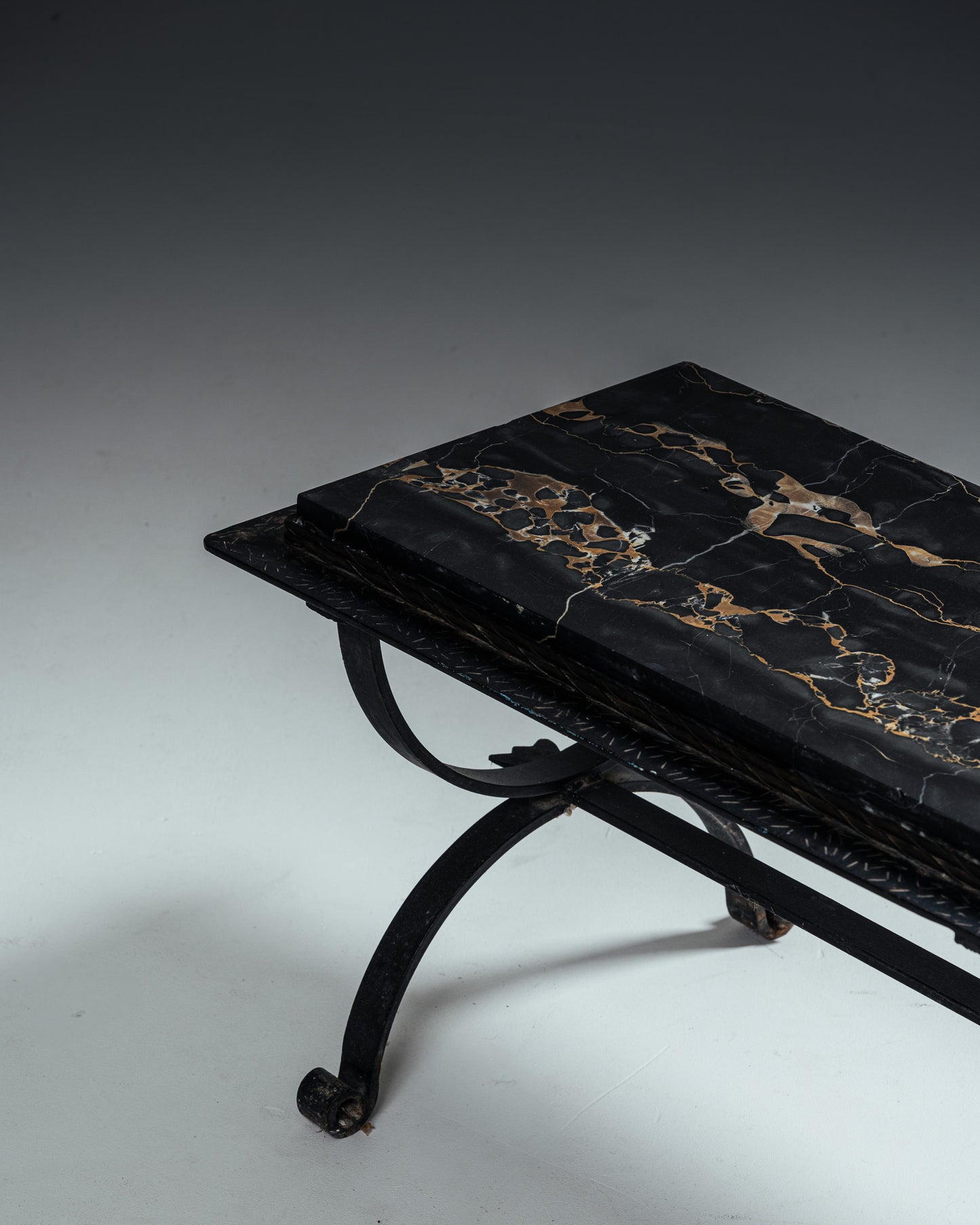 WROUGHT IRON AND MARBLE COFFEE TABLE, 1970s