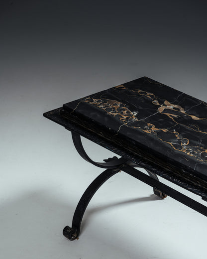 WROUGHT IRON AND MARBLE COFFEE TABLE, 1970s