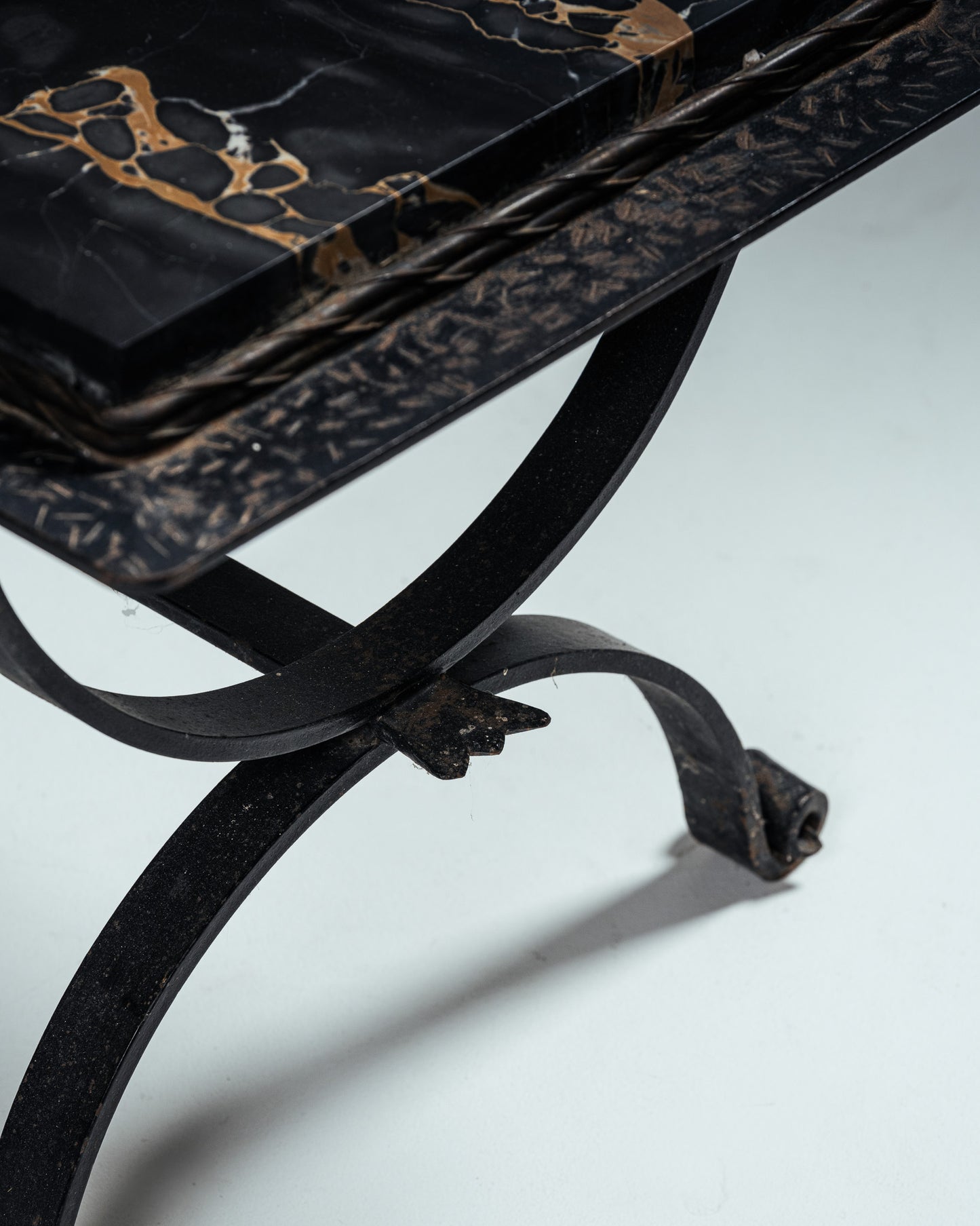 WROUGHT IRON AND MARBLE COFFEE TABLE, 1970s