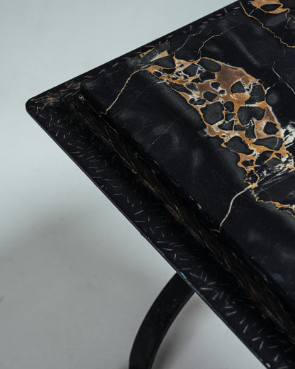 WROUGHT IRON AND MARBLE COFFEE TABLE, 1970s