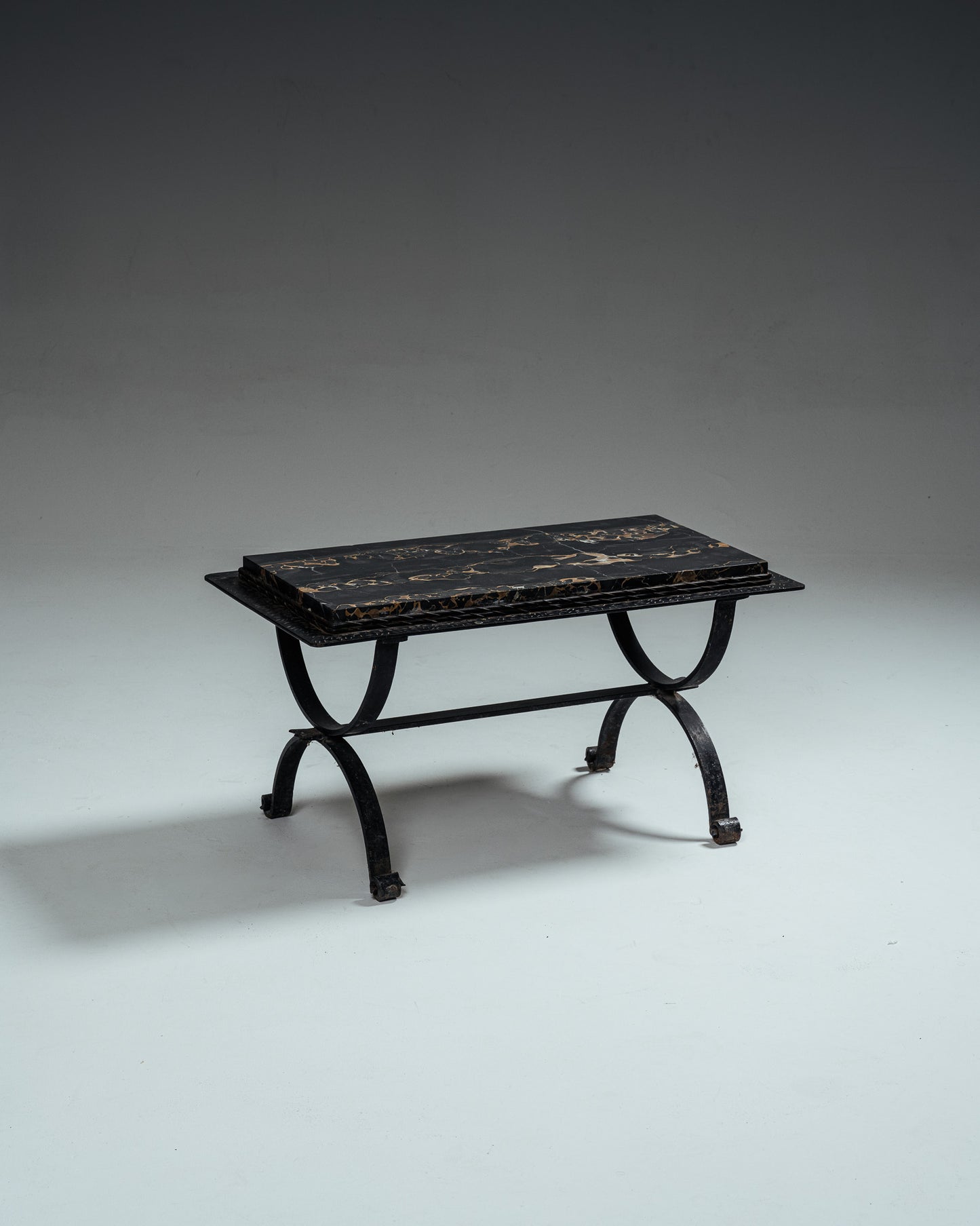 WROUGHT IRON AND MARBLE COFFEE TABLE, 1970s