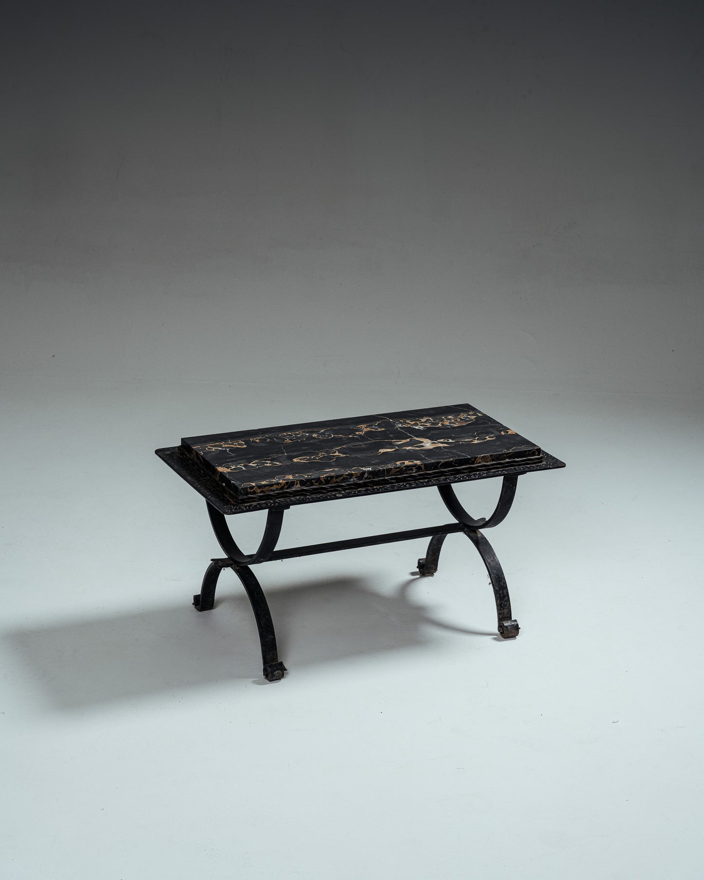 WROUGHT IRON AND MARBLE COFFEE TABLE, 1970s
