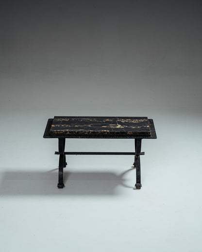 WROUGHT IRON AND MARBLE COFFEE TABLE, 1970s