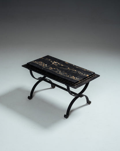 WROUGHT IRON AND MARBLE COFFEE TABLE, 1970s