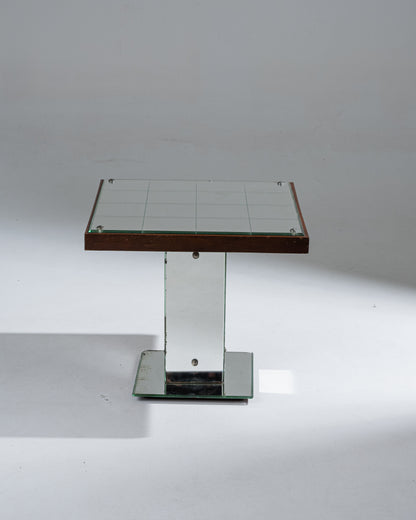 WOODEN AND MIRROR SIDE TABLE