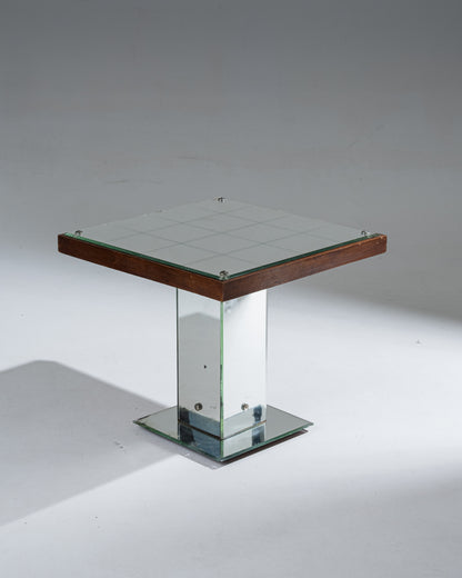 WOODEN AND MIRROR SIDE TABLE