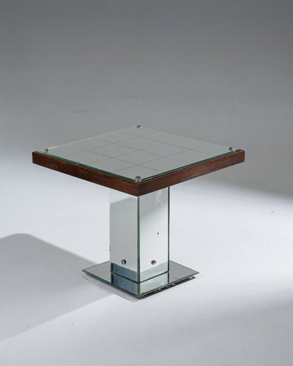 WOODEN AND MIRROR SIDE TABLE