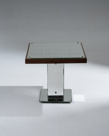 WOODEN AND MIRROR SIDE TABLE