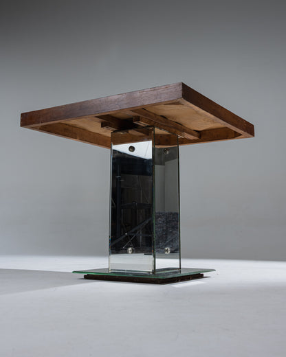 WOODEN AND MIRROR SIDE TABLE