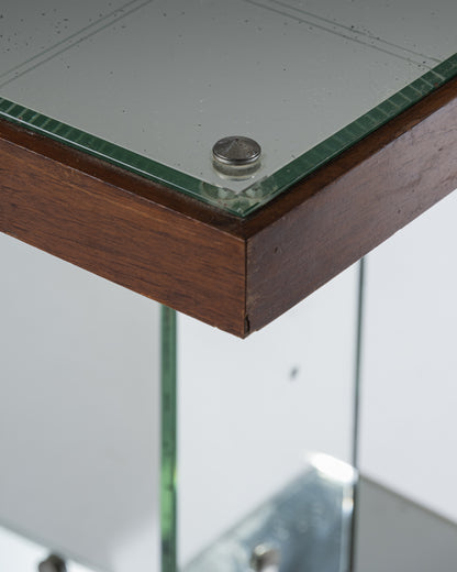 WOODEN AND MIRROR SIDE TABLE