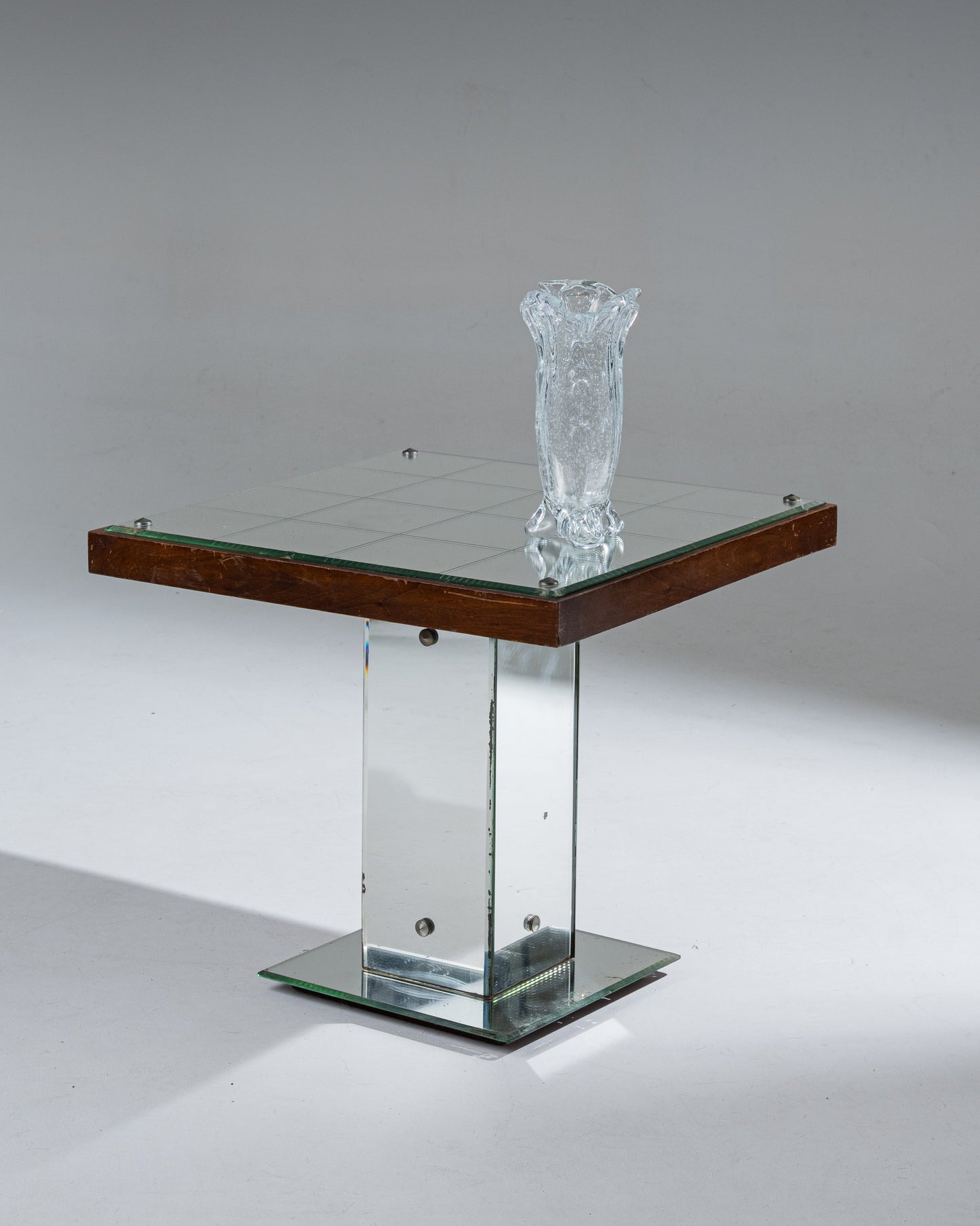 WOODEN AND MIRROR SIDE TABLE