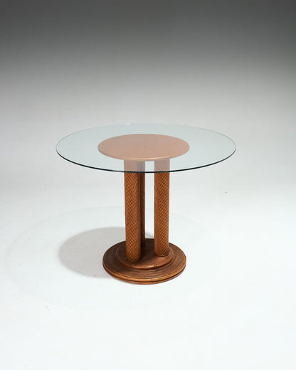 TABLE EN ROTIN ET VERRE