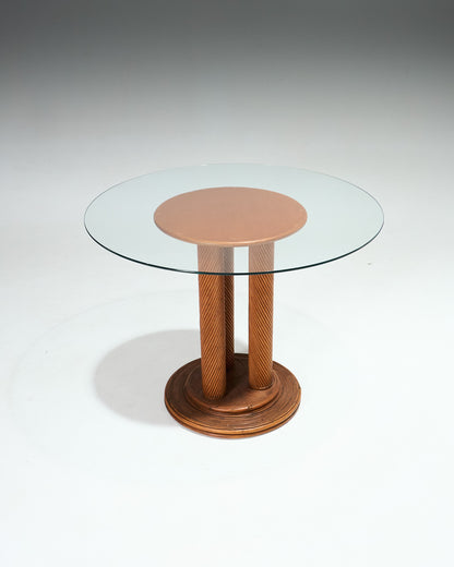 TABLE EN ROTIN ET VERRE