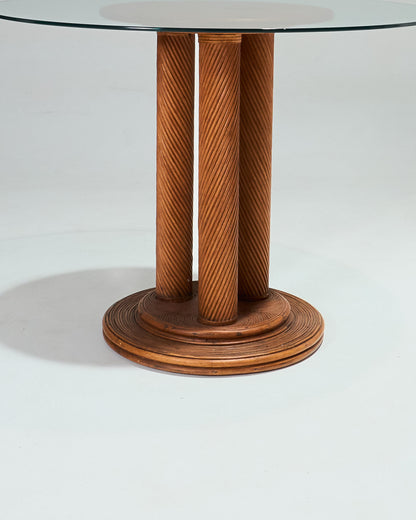 TABLE EN ROTIN ET VERRE