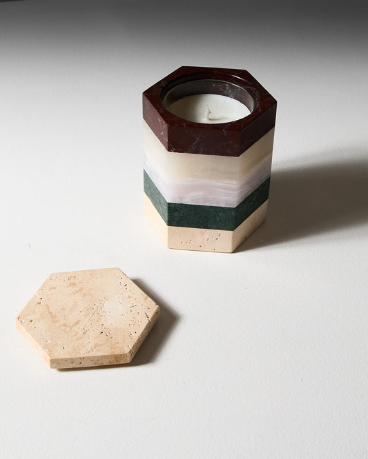 SCENTED CANDLE IN RED MARBLE AND GREEN ONYX