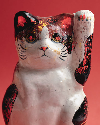 SCULPTURE DE PAIRE DE CHATS JAPONAIS EN PAPIER MÂCHÉ