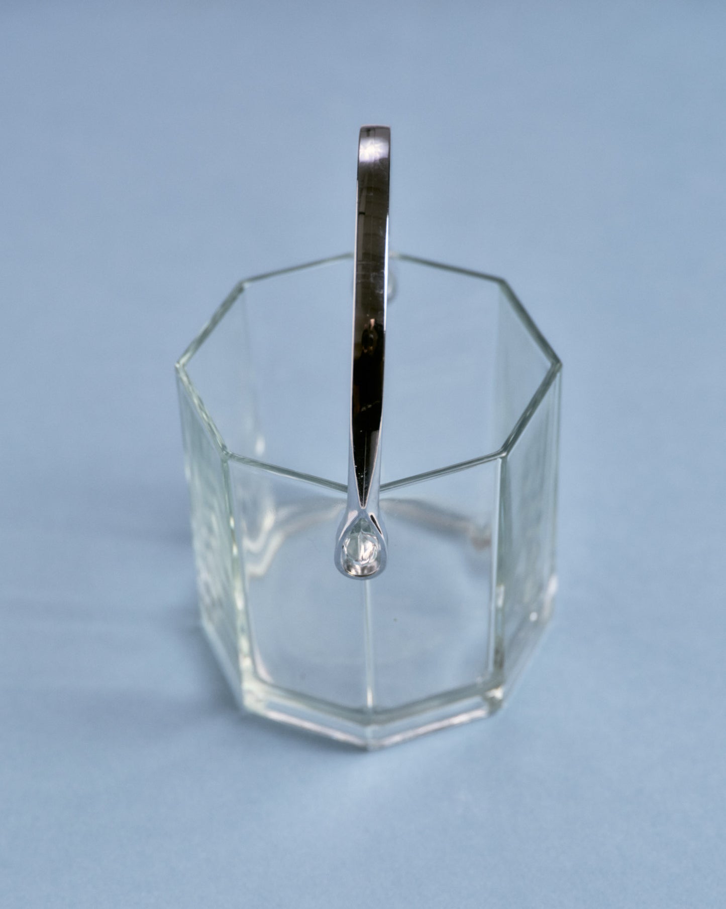 Glass ice bucket with metal handle, 1970s