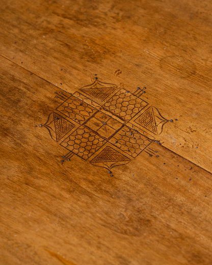 WOODEN SIDE TABLE, ART DECO ENGRAVED DECORATION