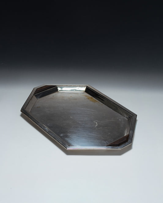 SILVER-PLATED METAL AND ROSEWOOD TRAY, 1930s