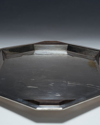 SILVER-PLATED METAL AND ROSEWOOD TRAY, 1930s