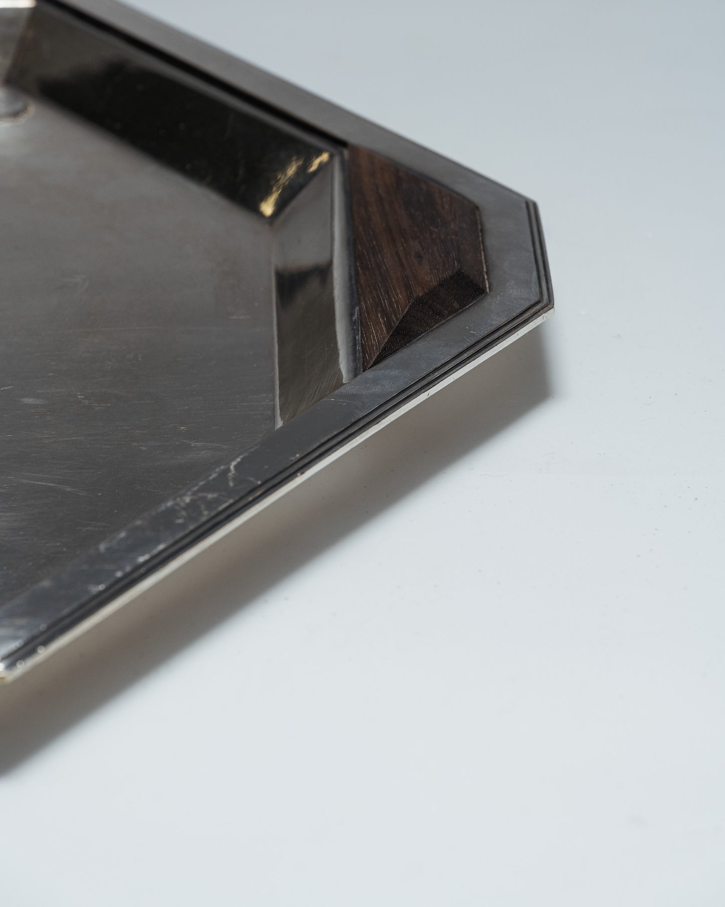 SILVER-PLATED METAL AND ROSEWOOD TRAY, 1930s