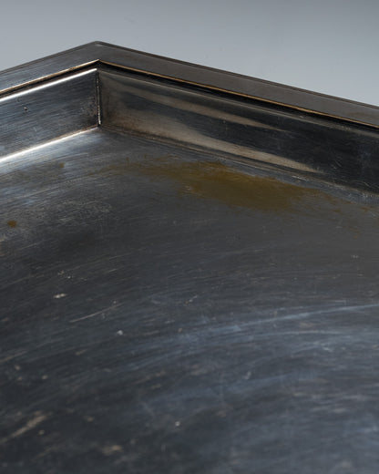 SILVER-PLATED METAL AND ROSEWOOD TRAY, 1930s