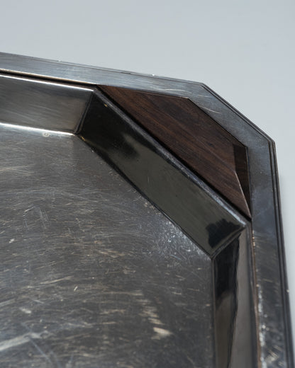 SILVER-PLATED METAL AND ROSEWOOD TRAY, 1930s