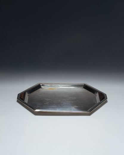 SILVER-PLATED METAL AND ROSEWOOD TRAY, 1930s