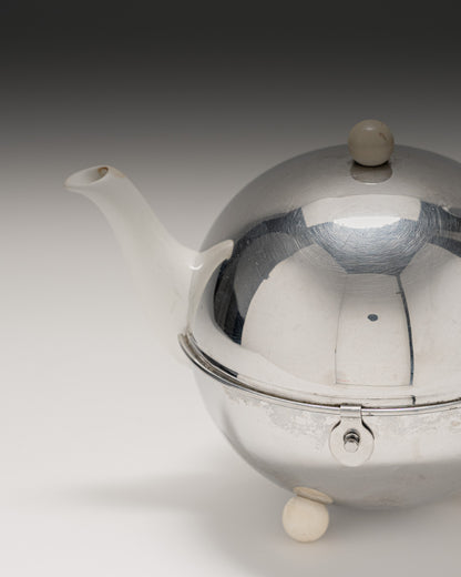 THÉIÈRE EN MÉTAL ET PORCELAINE, BREDEMEYER, 1980s
